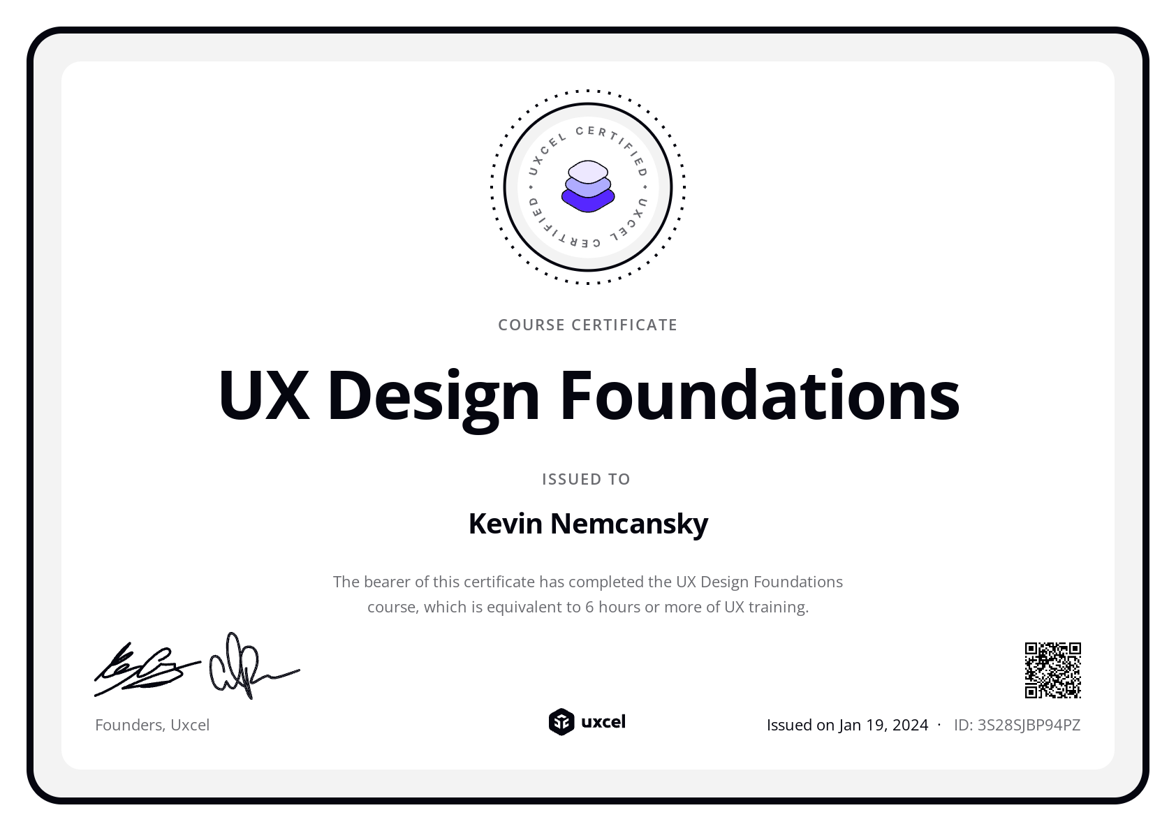 Kevin Nemcansky's certificate